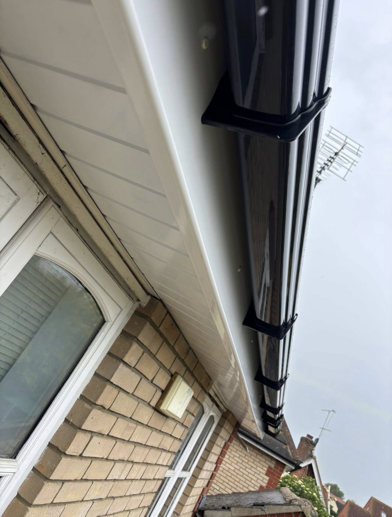 White soffit and black fascia detail