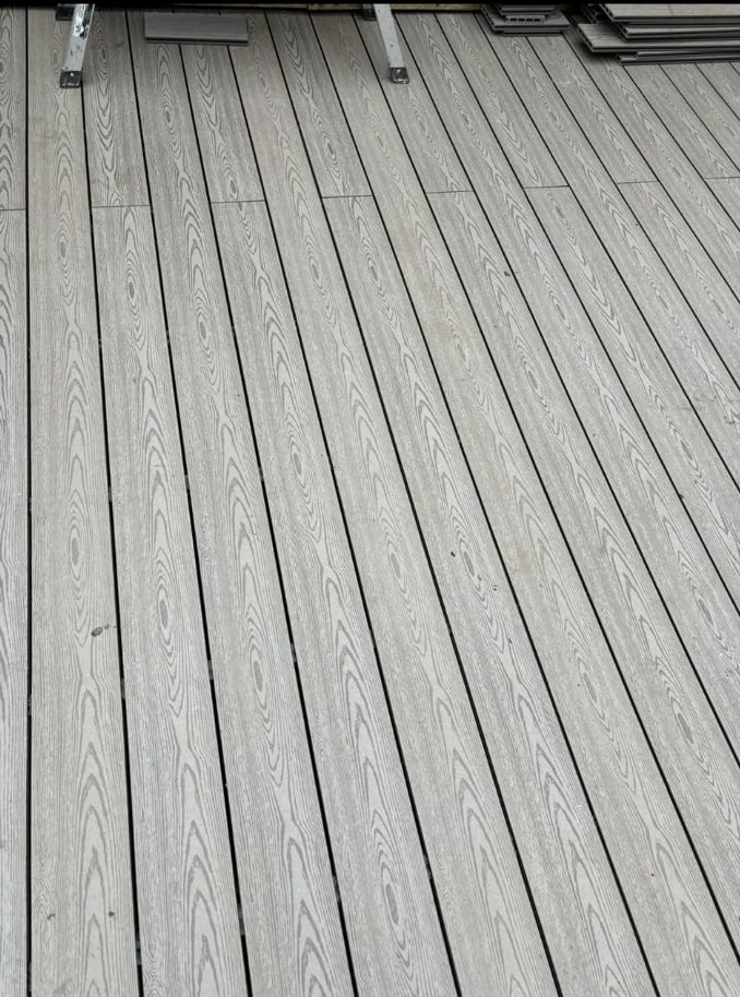 Composite deck boards, close up
